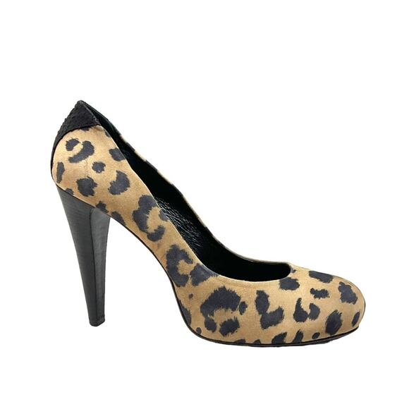TIBI NEW YORK Suede Leather Cheetah Tan & Black Reptile Accent Back of Heels 10 - Picture 10 of 16